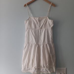 GapBody Cotton Slip Dress White Textured Lace Trim Button Front Boho L